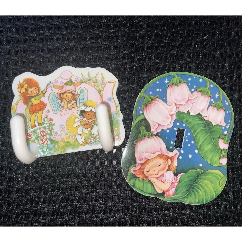 Little Blossom & Friends Avon Plastic Double Hook Wall Hanger & Switch Cover VTG